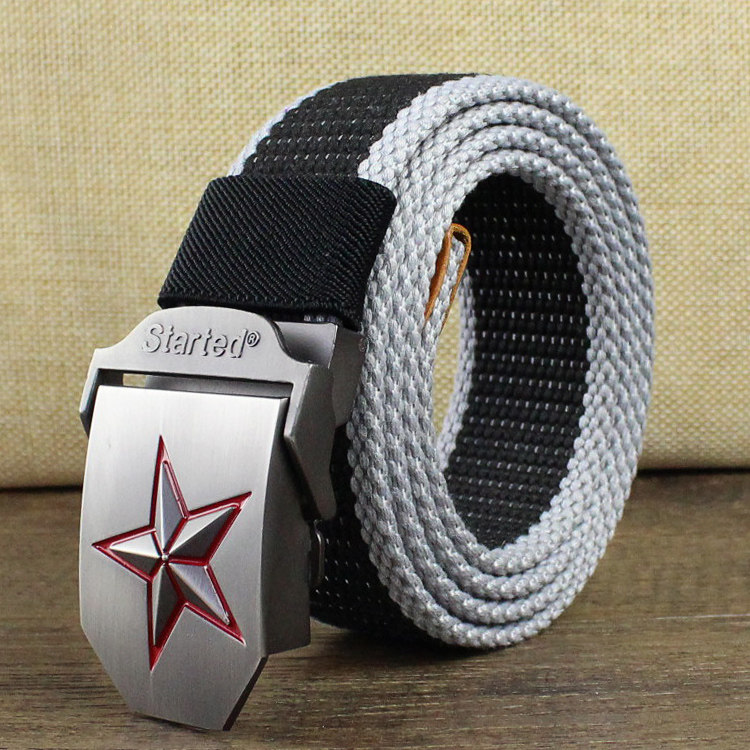 Solid pentagram canvas belt lengthened military fans with tactical belts Outdoor military training students Youth pants with belts