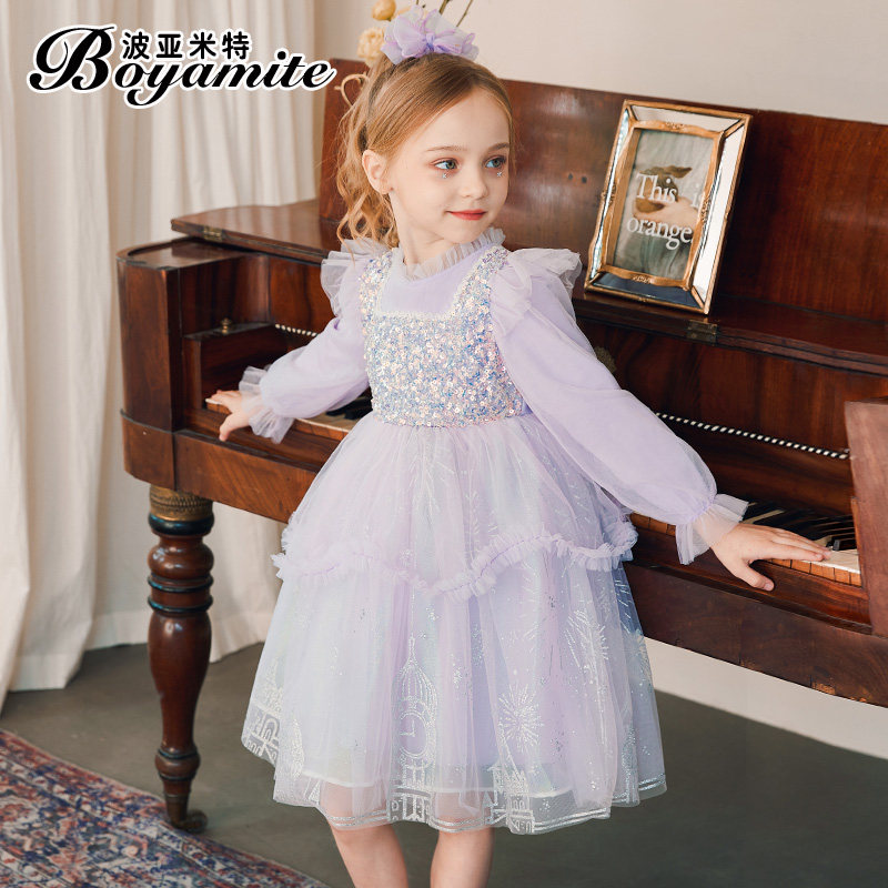 Girl Sophia Princess Dress Autumn 2021 New Children's foreign style plus velvet winter dress baby Autumn Winter Dress