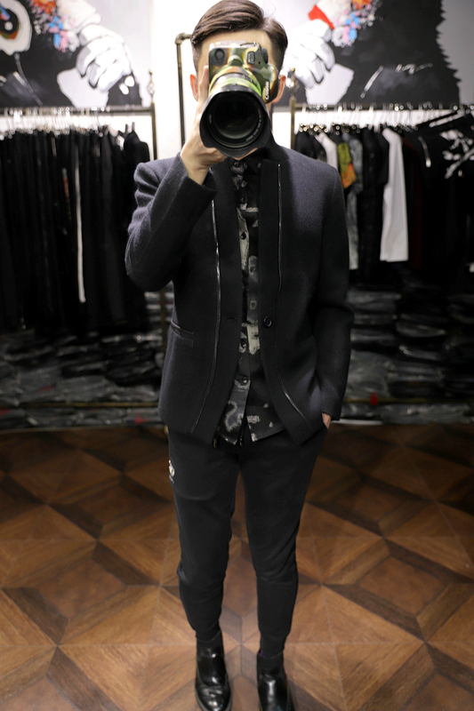 Autumn and Winter Stand-Up Collar Wool and Rabbit Fur Blend Coat with Zipper Decoration, Sheepskin Trim, and Brushed Wool Craftsmanship for Men