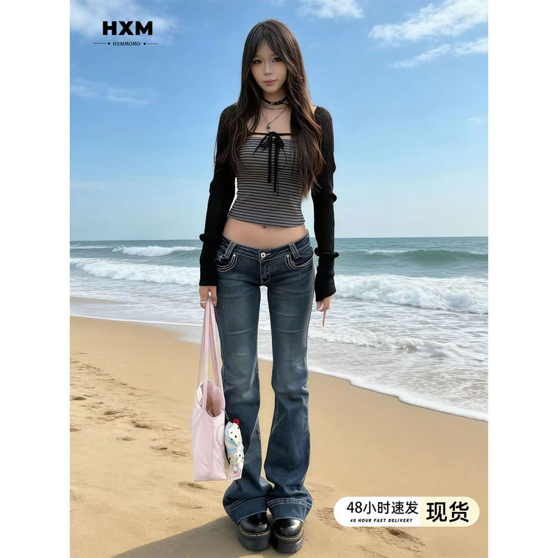 Yimengling Style Low-Waist Jeans for Women, 2026 Spring New American Style Spicy Girl Slim Fit Stretchy Flared Pants