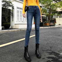 High waist small feet jeans womens 2021 new wild thin high trousers autumn tight stretch womens pants