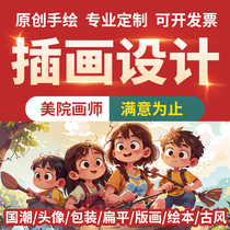 Hand Painted Illustrations Design Décor Comic Plotter Head Custom Illustration National Tide Business Poster Packaging Cartoon Character