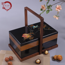  Jin Yuanheng Lacquerware wooden carrying box Traditional antique food box New Chinese model room decorative utensils double-layer lacquer box