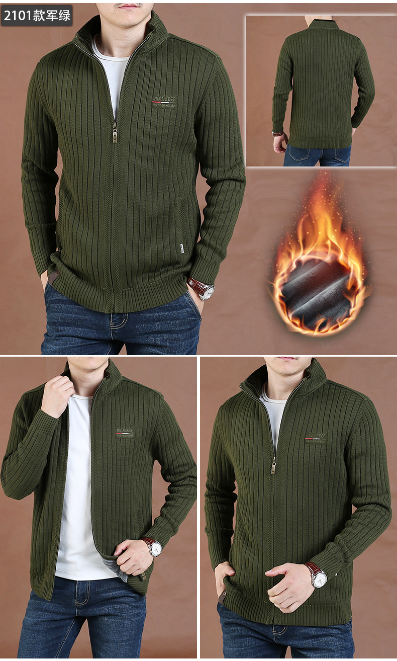 Cộng với nhung dày mùa thu và mùa đông cotton áo len lỏng áo len nam jeep lá chắn màu rắn cổ áo len áo len thủy triều thuong hieu thoi trang