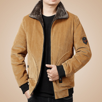 Winter corduroy loose cotton coat men plus velvet padded cotton clothes youth casual lapel cotton padded jacket tide