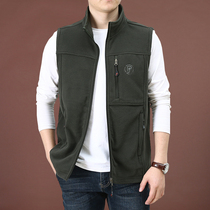 Mens fleece loose vest men 2021 autumn casual multi-bag tooling thin stand collar horse jacket