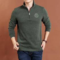 2021 autumn mens stand collar long sleeve T-shirt mens business leisure solid color plus size loose body shirt shirt mens tide