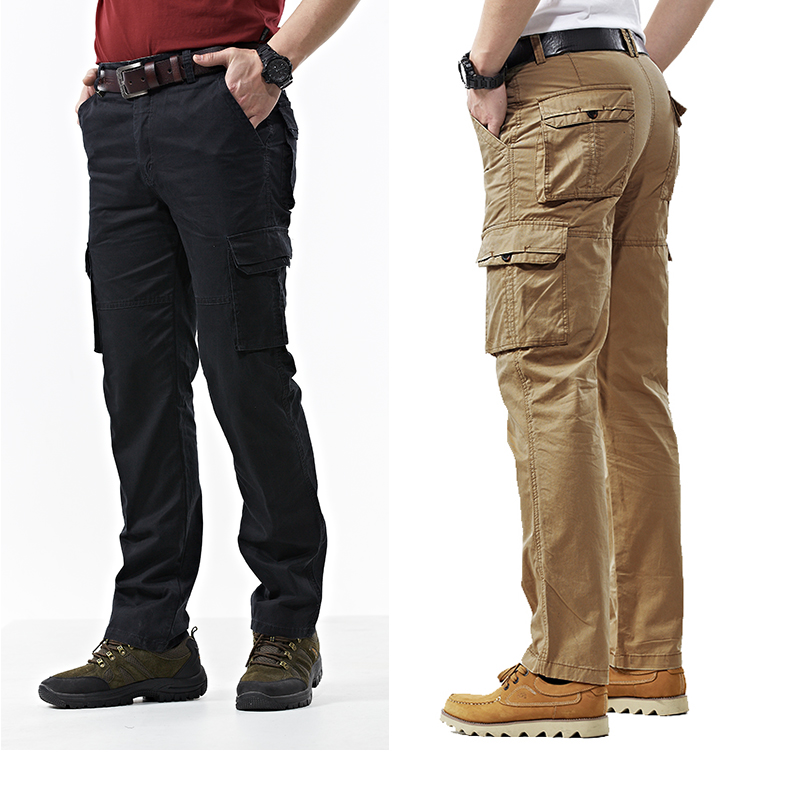 Xe jeep che chắn mùa thu nhiều túi quần nam ngoài trời cotton thường quần dày thẳng thẳng cỡ lớn quần lỏng quần thể thao nam