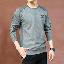 Autumn mens large size loose round neck sweater mens 2021 autumn new fashion wild solid color printing top tide