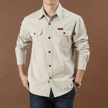 Mens fashion casual loose long-sleeved shirt mens 2021 autumn new large size pure cotton solid color shirt mens tide