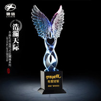 Vast sky glass crystal trophy custom blue purple wings wings flying enterprise award souvenir custom