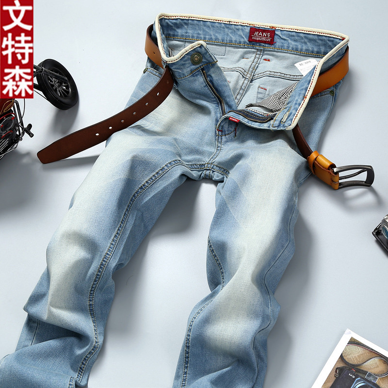 Fashion minimalist elastic jeans Men's youth Spring and autumn style Casual Long Pants Men's Straight Barrel Manmade Trend Pants Men