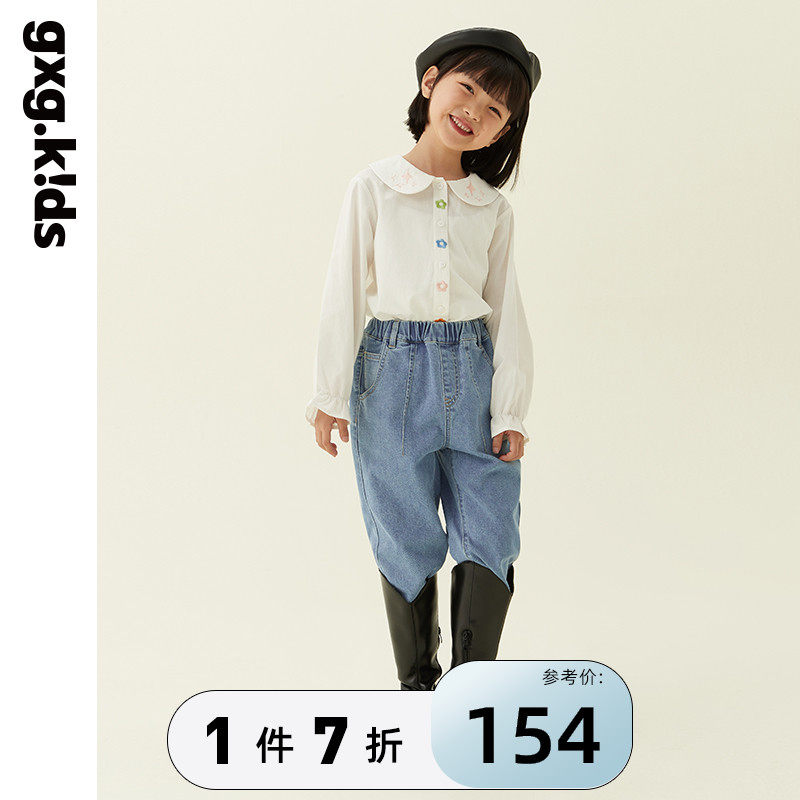 gxgkids children's clothing children's shirts 22 spring new pint girls turn over long sleeve blouses 100 lap lining outwear to the bottom