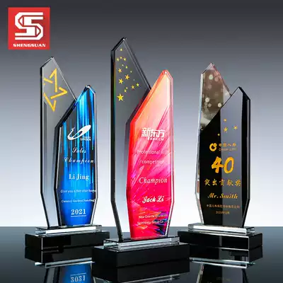 Crystal trophy custom-made creative high-end glass honor new creative color printing graduation season award commemoration