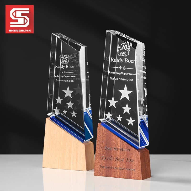 Creative Crystal Trophy Customized Wood Solid Wood Trophy Medal in-medal Engraving Word Co., Ltd. Annual Meeting