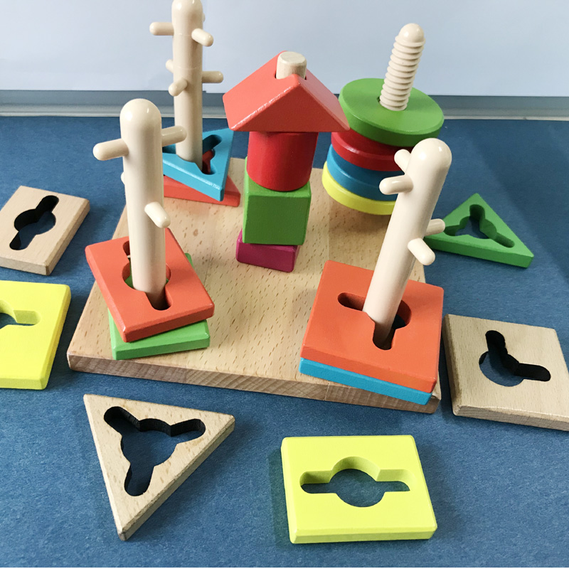 Children's geometric shape sleeves Paired Jigsaw Puzzle Baby Five Columns Building Blocks Male Girl Puzzle Toy 2-3-year-old Puzzle Toy