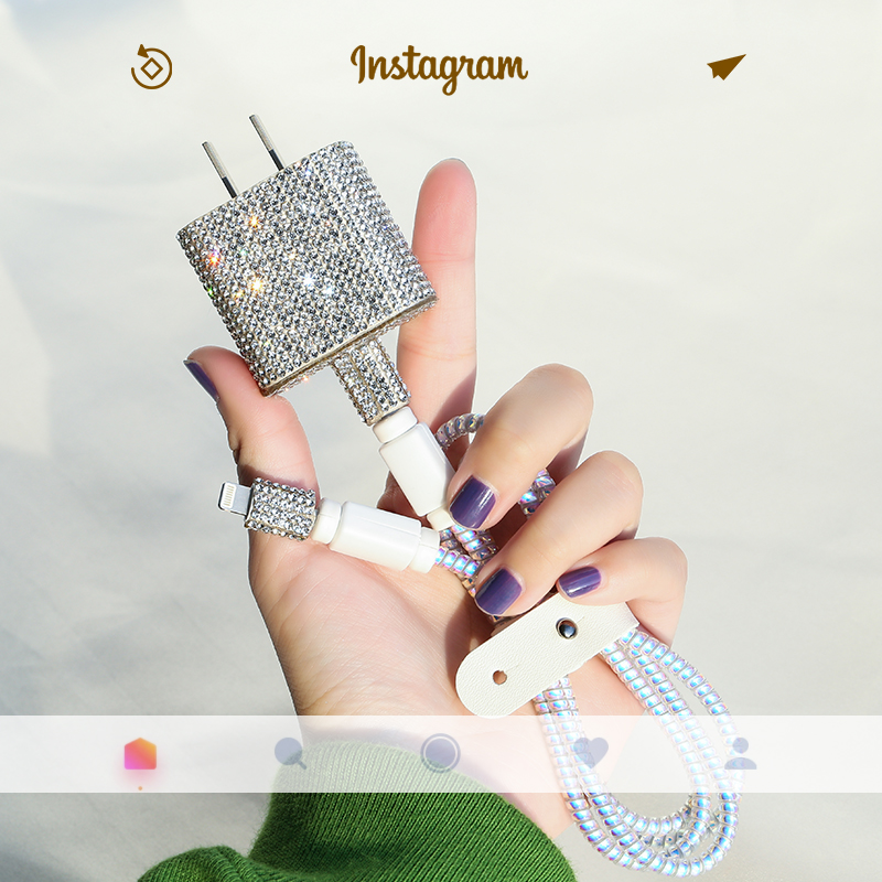 Fairy Hot Girl Apple 13 data line headphone protective suit iPhone12 11ProMax polarized water drill