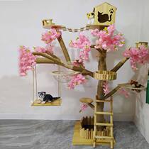 Cat Climbing Cat Litter Cat Tree Integrated Super Large Trunk Cat Climbing Tree Mesh Red Cherry Blossom Decoration Tree Cat Villa Solid Wood