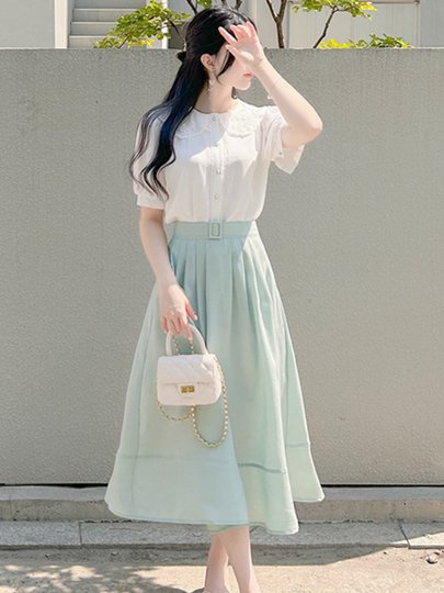 雪纺衫女短袖2025夏新款娃娃领蕾丝高级感上衣别致泡泡袖衬衫白色