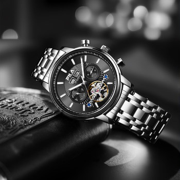 Fila Hollow Flywheel Dual Calendar Mechanical Watch with Luminous Hands Business Wristwatch Gift for Boyfriend 6706