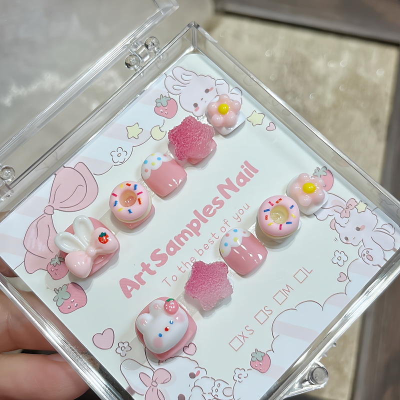 Strawberry Bunny Sugar Star Donut Sunflower Cartoon Cute Children's Wearable Nails Handmade and Detachable Strawberry Bunny Sugar Star Donut Sunflower Cartoon Cute Children's Wearable Nails Handmade and Detachable