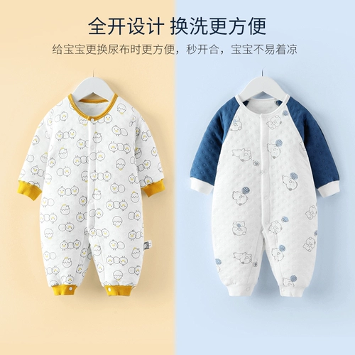 Детская хлопковая удерживающая тепло стеганая пижама, осенний пуховик для новорожденных, комбинезон, детское боди