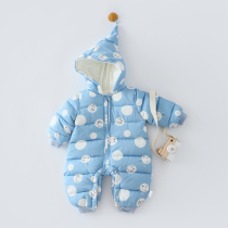 Baby Shu baby jumpsuit winter thickened out plus Velvet Baby climbing clothes boy out warm clothes cotton clothes