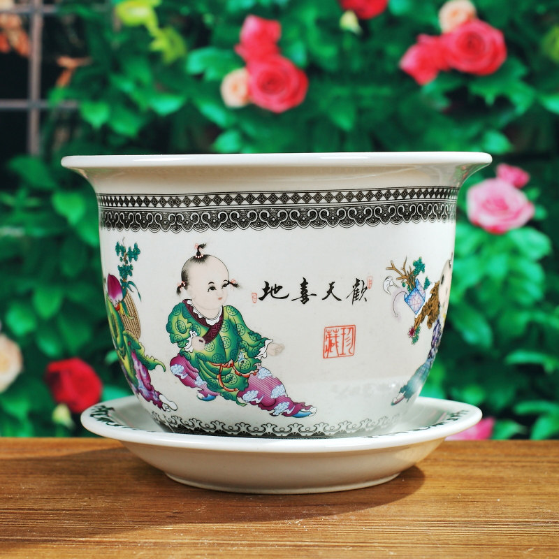 Jingdezhen Ceramic Ware Large Size Pink Flower Porcelain Tree Basin Flower Pot Plant iron tree Flowers tree flower with nursery tray