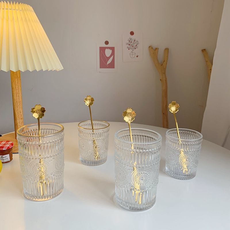 Net red gold cherry spoon coffee spoon maiden heart stainless steel spoon dessert spoon stir spoon long handle spoon