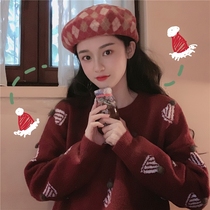 Fairy red sweater winter thickened loose wear lazy wind Christmas theme 2021 new fashion pullover knitting