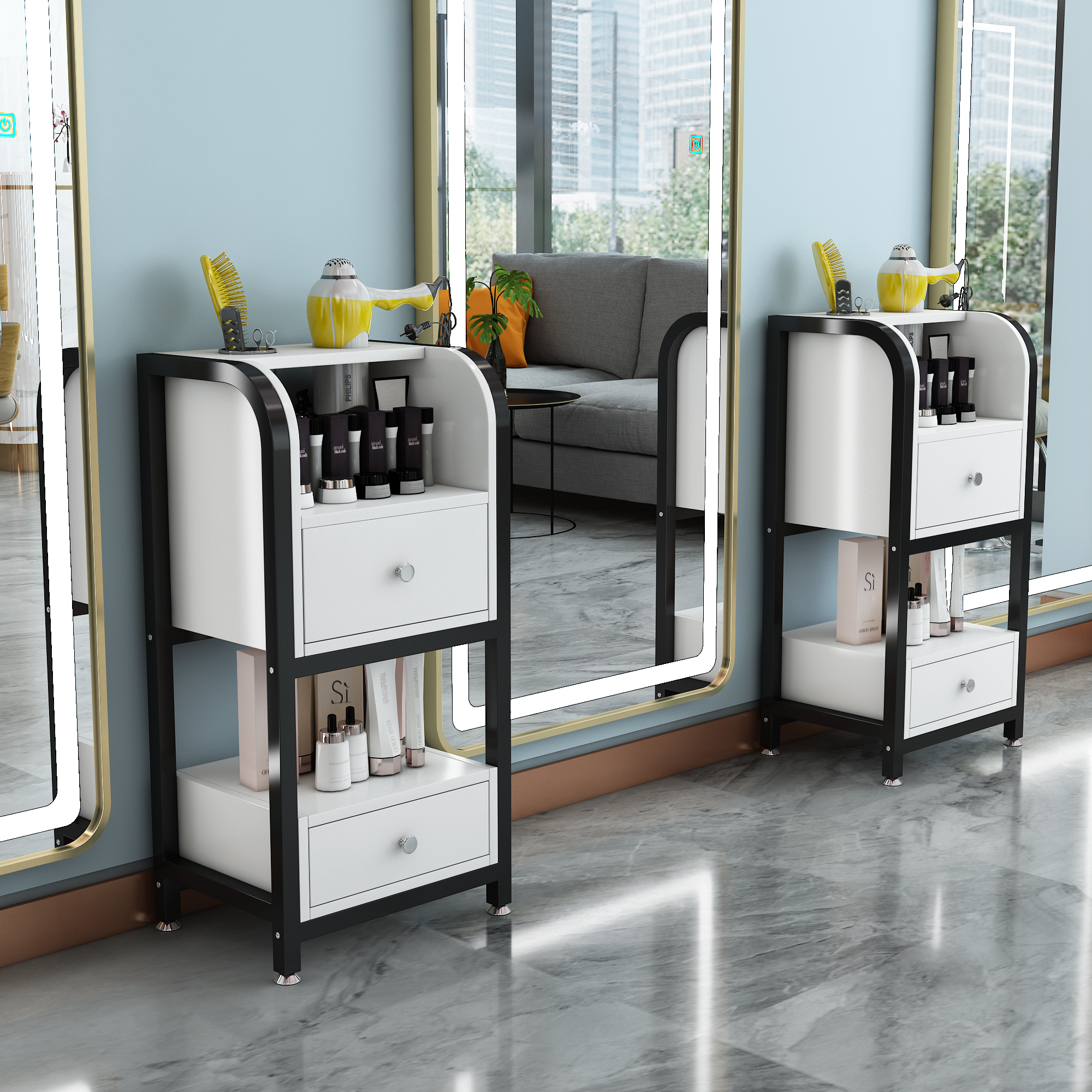 Barber shop mirror side tool cabinet hair salon special tool table hairdressing shop shelf drawer mirror table storage cabinet