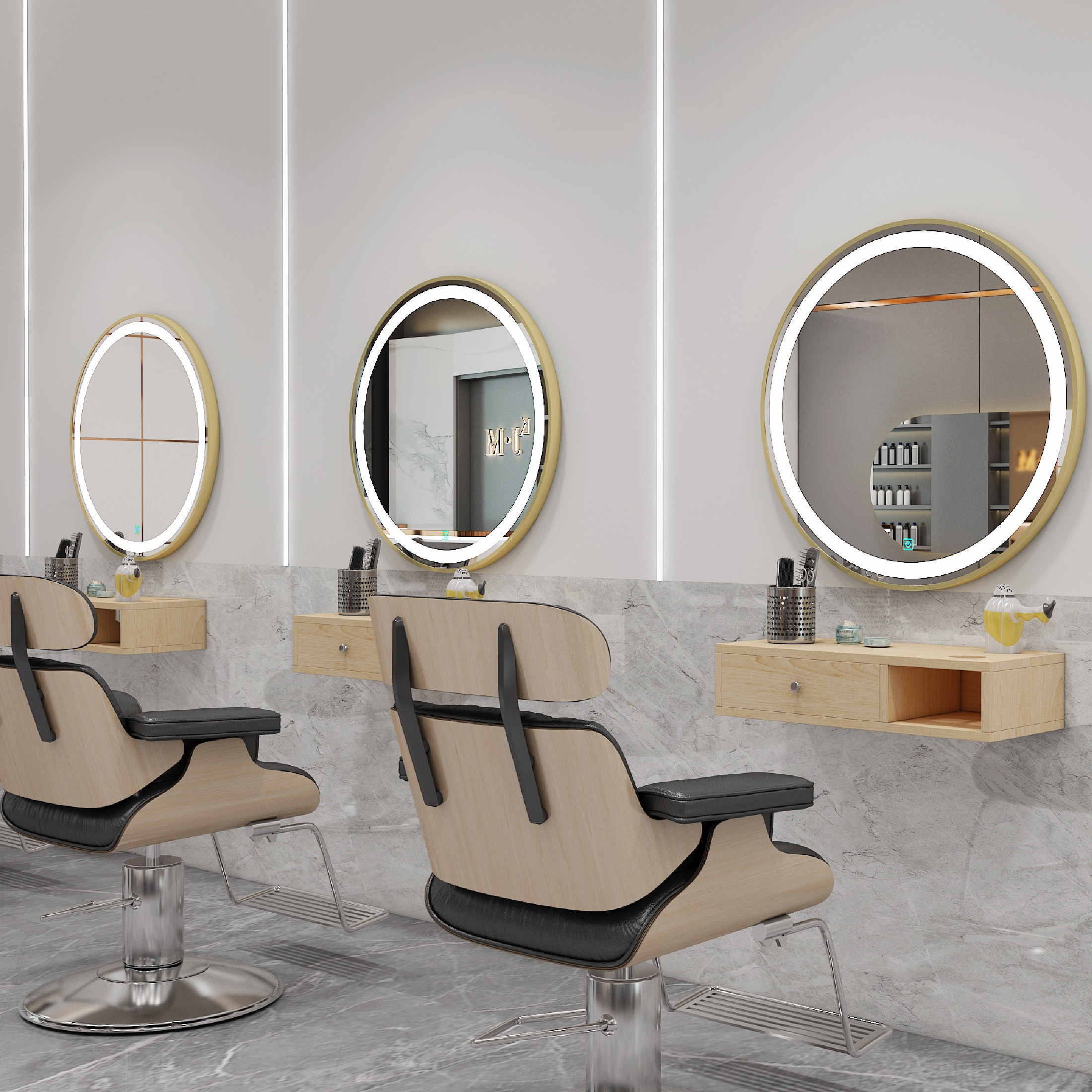 Simple net red barber shop special mirror hair salon with lamp mirror table perm dyeing area cabinet integrated hair salon hanging wall mirror