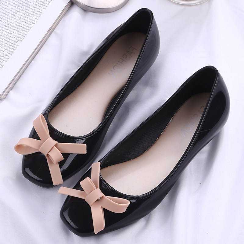 Low Help Light Mouth Flat Bottom Jelly Waterproof Shoes Rain Shoes Rubber Shoes Han Prints Shoes Women Adults Fashion Models External Wear Non-slip Summer