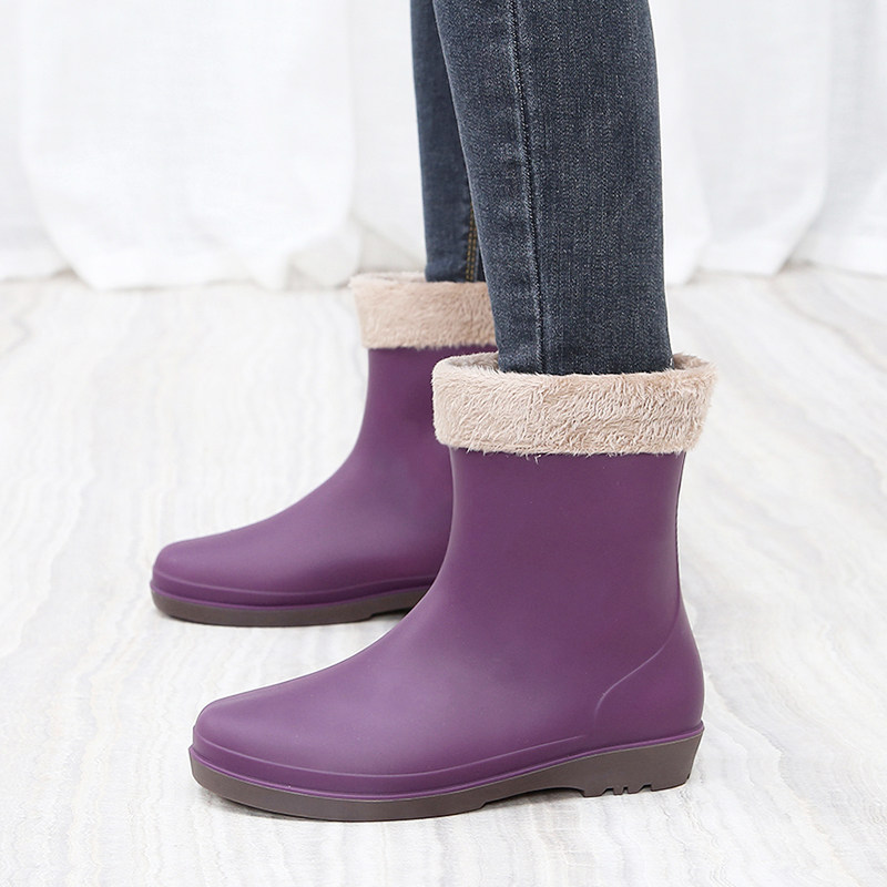 Fashion Models Outwear Waterproof Shoes Rain Shoes Rain Boots Women Winter Plus Suede Cotton Water Boots Laundry Home Light Shoes Tread Water