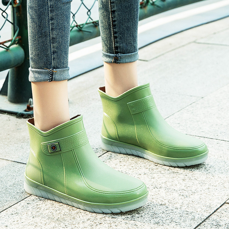 Short drum adult fashion waterproof shoes and rainboots female summer work anti-slip shoes student Han Edition warm shoes