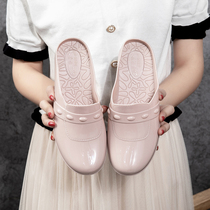 Fashion Han Pre sandals women wear coarse heel crystal beach one word slip and packet soft solid anti-skid net red outside summer