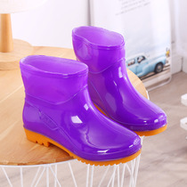 Short tube kitchen non-slip water boots Treading rain boots Rain boots Rubber shoes galoshes Waterproof shoes Womens adult fashion summer low tube