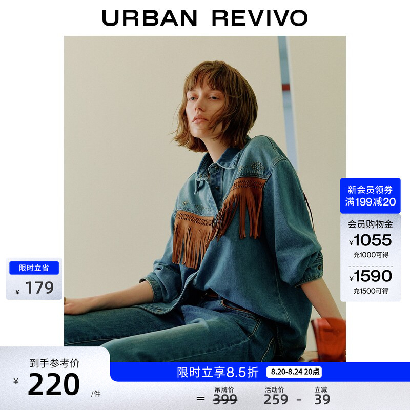 Ur2026 New Autumn Women's Casual Lyocell Western Tassel Studded Denim Shirt Uwh860006