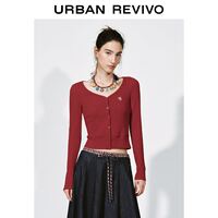 URBAN REVIVO Womens Embroidered Slim Fit Cropped Long Sleeve T-Shirt Spring 2026
