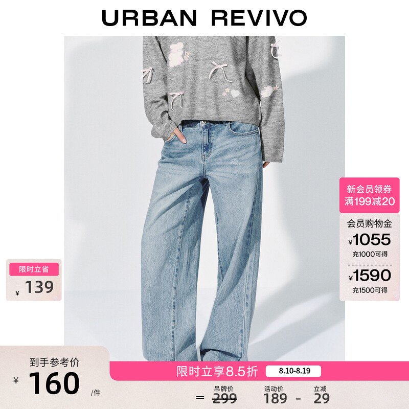 Ur2026 New Autumn Women's Casual Washed Whiskered Wide-Leg Denim Pants Uyy860019