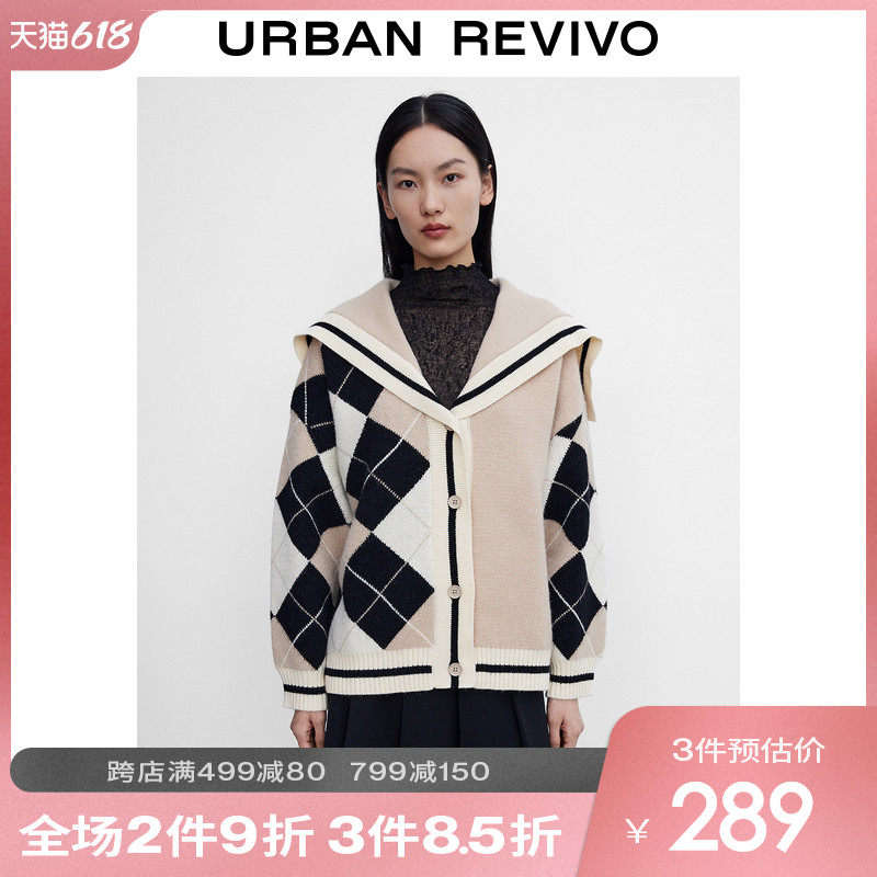 UR2022 spring new products women's clothing retro style plaid loose soft glutinous knit jacket WU01S9DE2000