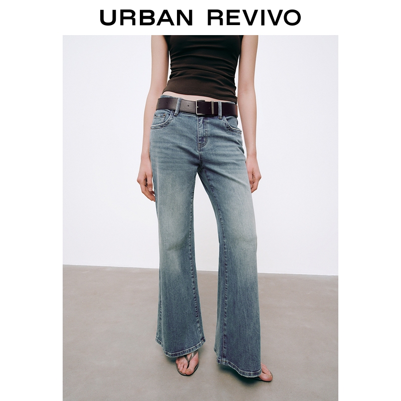 Ur2026 New Summer Women's Fashion Trendy Belt-Washed Whiskered Flared Denim Pants Uwj860038