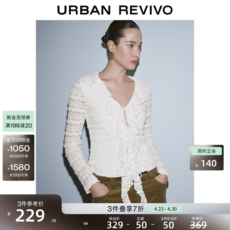 Ur2026 Spring New Women's Casual and Elegant Lace Lace-Up Slim Fit Cardigan Shirt Uwh260005+