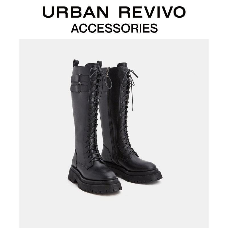 URBAN REVIVO2021 autumn winter new lady accessories Salt series Cool Riding Boots AW40BS2N2003