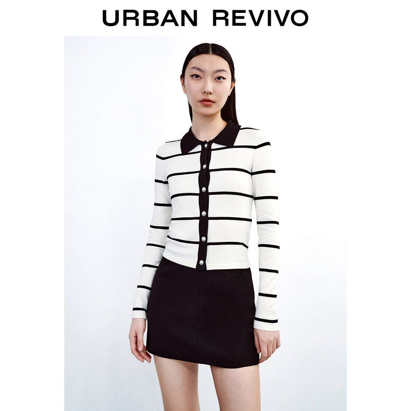 UR2022 Spring New Products Women's Clothing Retro Inglén Wind Collision Color Streaks Tight Knit Jacket WG08R9DN2002