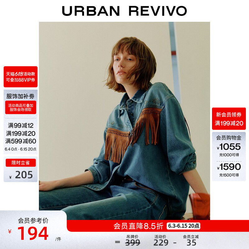 Ur2026 Spring New Women's Casual Lyocell Western Tassel Studded Denim Shirt Uwh860006