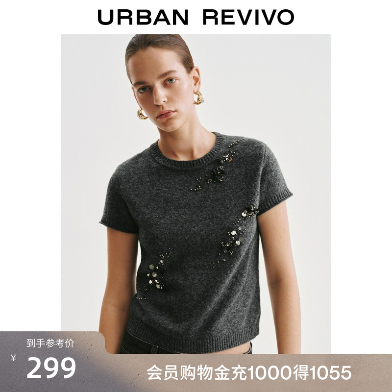 Ur2026 New Autumn Women's Casual Gray Series Simple Beaded Wool Sequined Knitwear Uwg960148