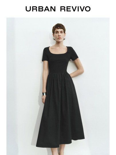 UR2026春季新款女装休闲简约拼接修身短袖连衣裙UWM750025