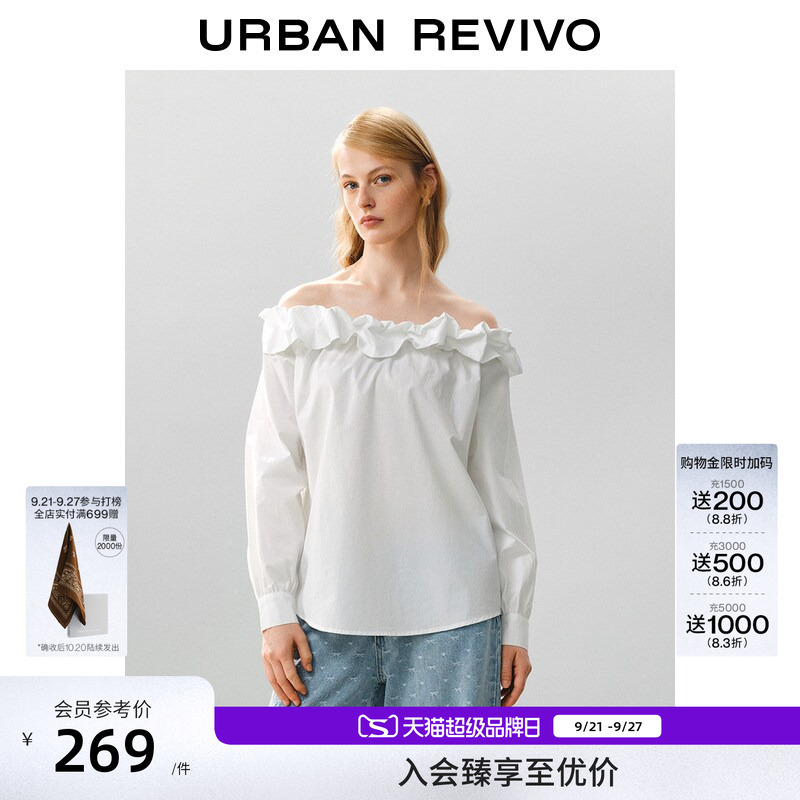 Ur2026 New Autumn Women's Clothing Urban Simple Lace One-Line Collar Blouse Shirt Uyu260106 Ur2026 New Autumn Women's Clothing Urban Simple Lace One-Line Collar Blouse Shirt Uyu260106
