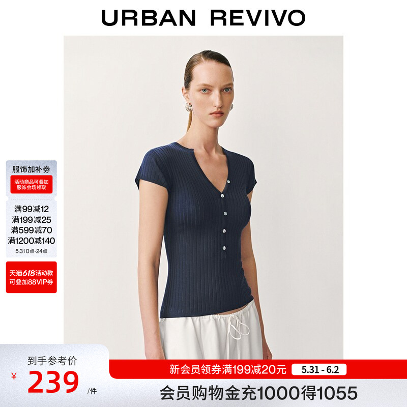 Ur2026 New Summer Women's Clothing, Charming and Simple Everyday Round Neck Button-Decorated Knitwear Uwg960049
